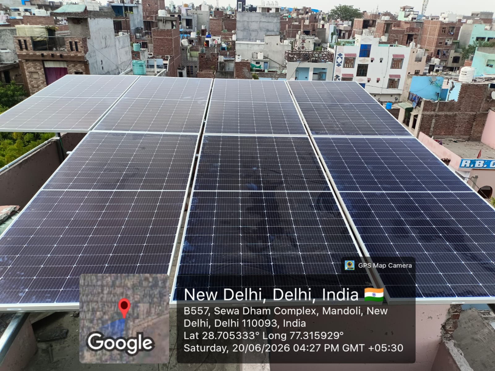 Solar panel installation in Mandoli, New Delhi