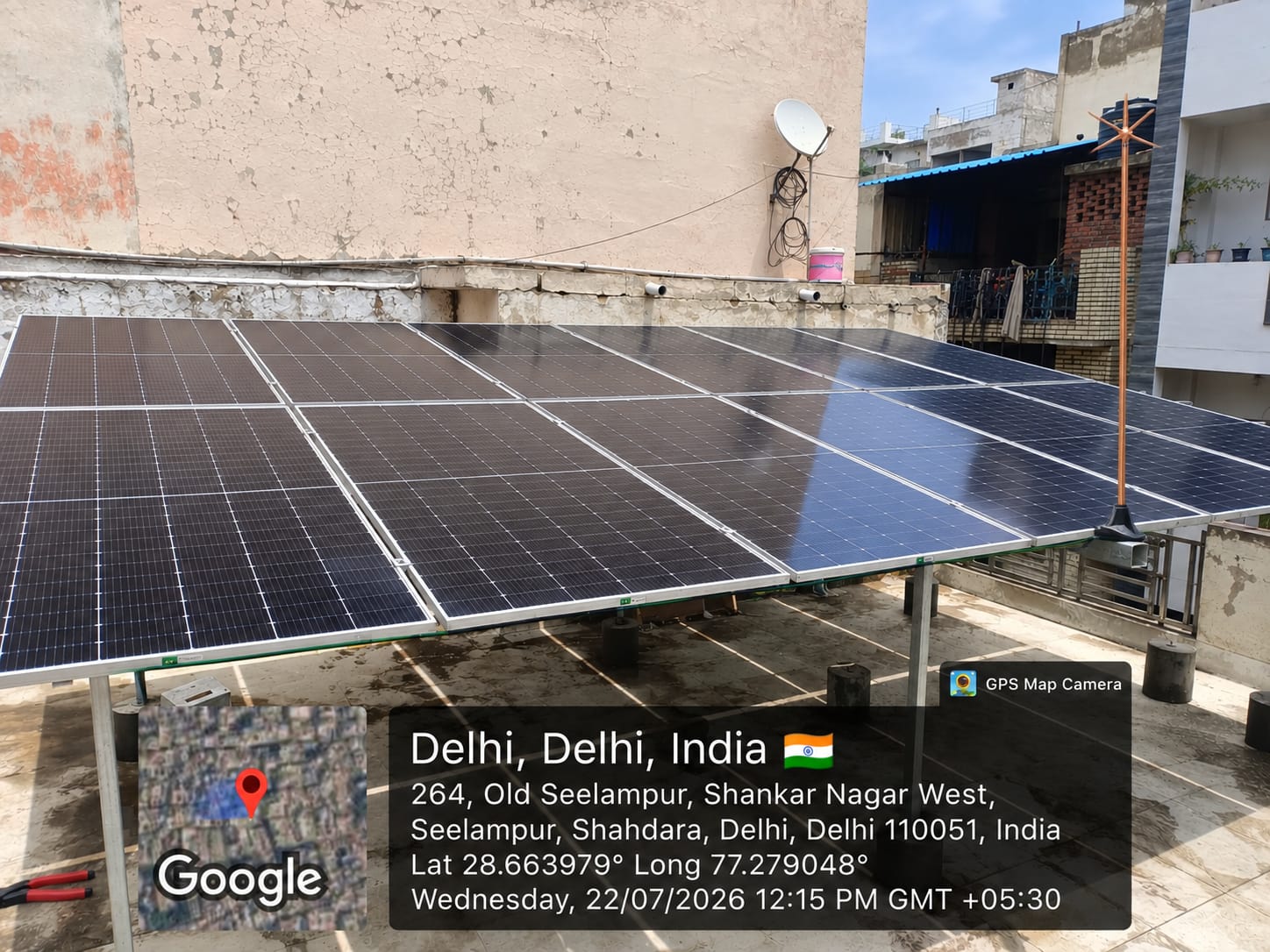 Solar panel installation in Seelampur, Delhi